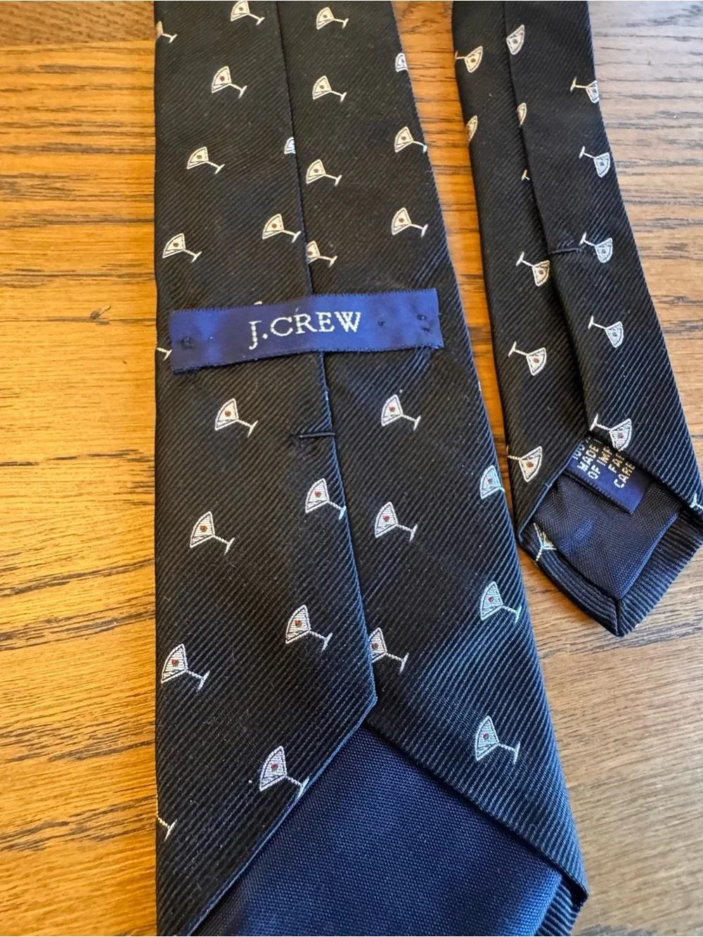 J CREW MEN'S TIE BLACK Martini Glass CUPS PRINT Skinny Tie 100% Silk